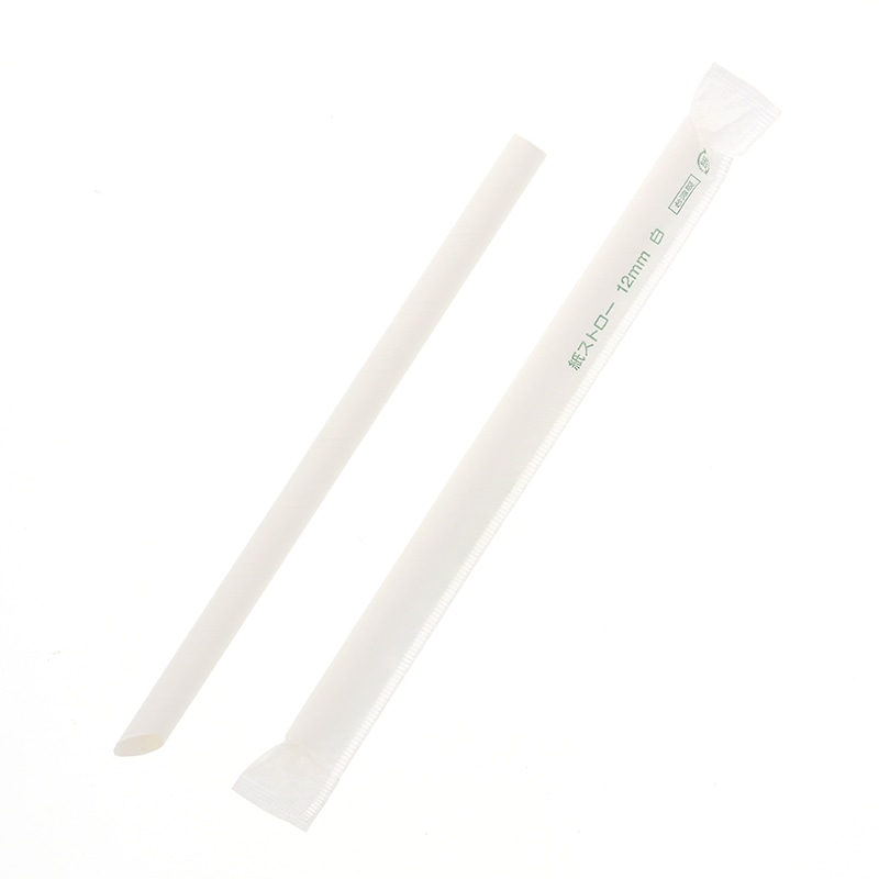 ケーピープラテック 紙ストロー 斜口 12mm 単袋 白 300本/袋