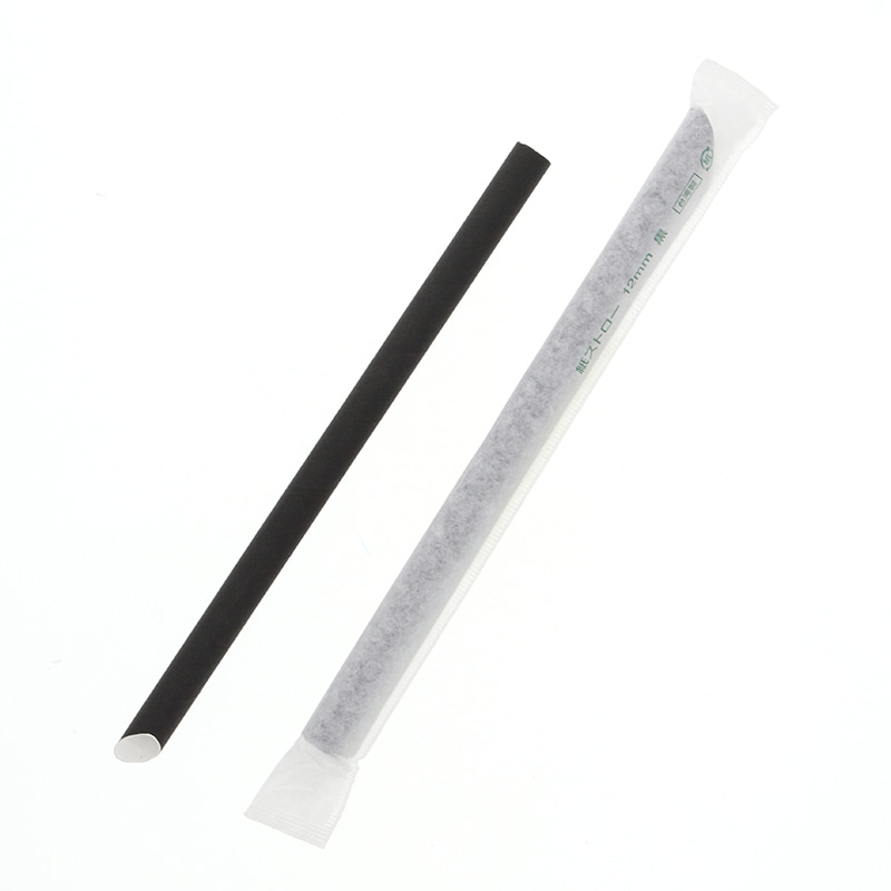 ケーピープラテック 紙ストロー 斜口 12mm 単袋 黒 300本/袋