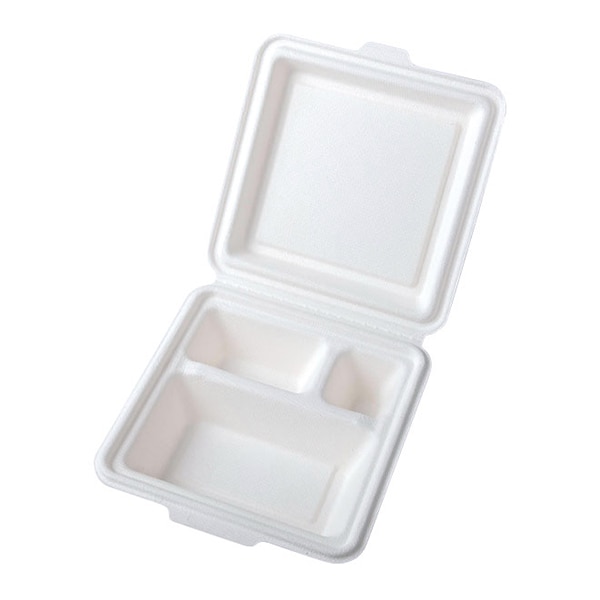 ケーピープラテック バガスモールド容器 KB-63-T ホワイト 25枚/袋（ご注文単位8袋）【直送品】