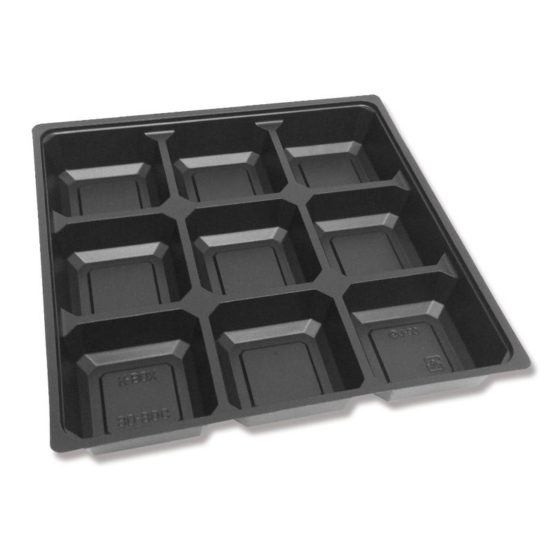 ケーピープラテック 弁当容器 K-BOX 中仕切 80-80C 黒 50枚/束(ご注文単位12束)【直送品】