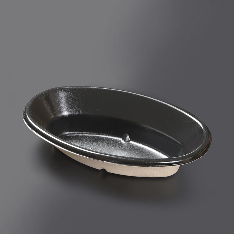 ケーピープラテック パルプモールドカレー容器　本体 KMPランチ-2 ブラック 50枚/袋（ご注文単位8袋）【直送品】