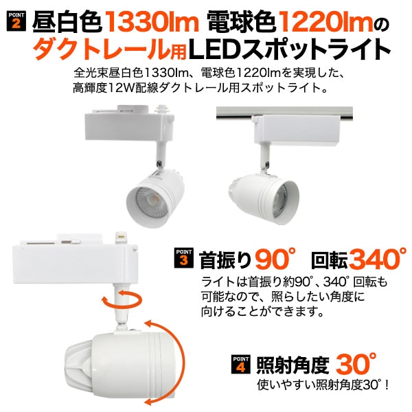 プラタ 配線ダクト用 一体型LEDスポットライト 12W 昼白色 ホワイト 51CWH-LED 1個(ご注文単位1個)【直送品】