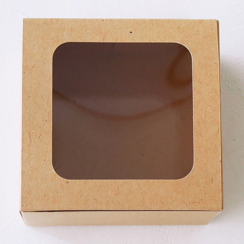 クラフト窓付き箱　105×105×H65mm  98708 5枚/束（ご注文単位1束）【直送品】