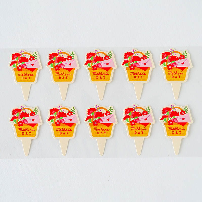 ケーキピック 母の日 花かご 10片 98005 10冊/束(ご注文単位1束)【直送品】