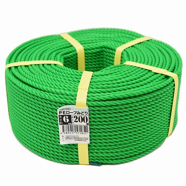 紺屋商事 PEロープ みどり 6mm×200m 00020011 1巻（ご注文単位1巻）【直送品】