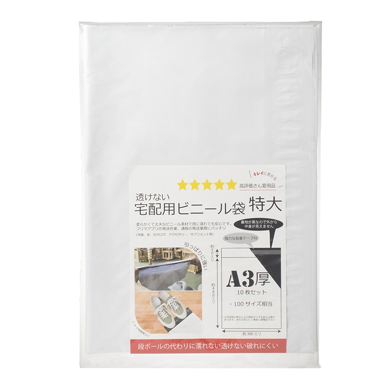 紺屋商事 透けない宅配用ビニール袋 特大 A3厚 10枚入 01040009 1パック（ご注文単位1パック）【直送品】