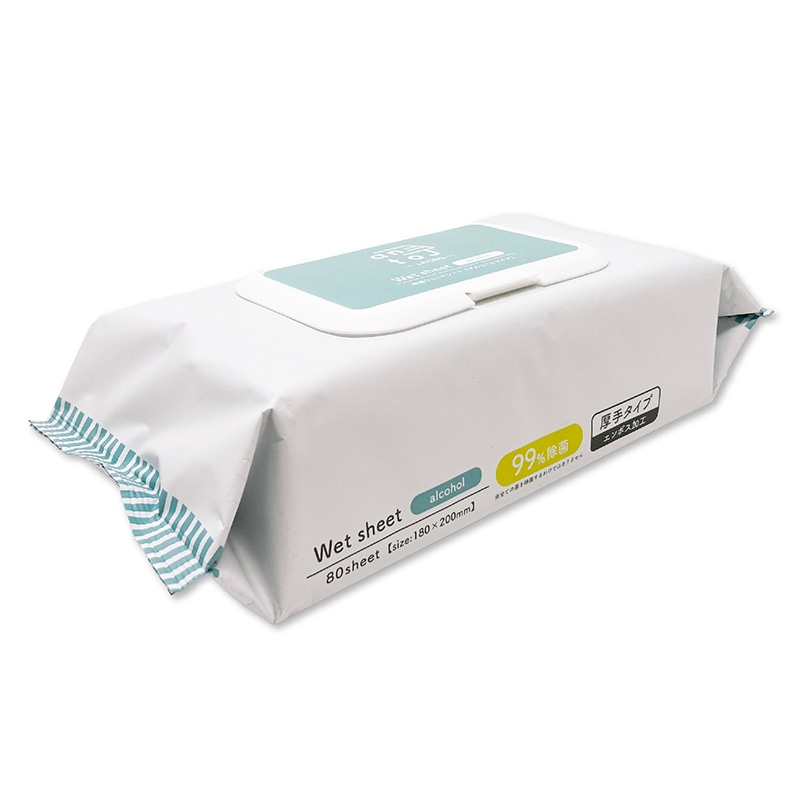 安田産業 除菌ウェットシート アルコールタイプ 厚手 エンボスタイプ 80シート 1個（ご注文単位12個）【直送品】