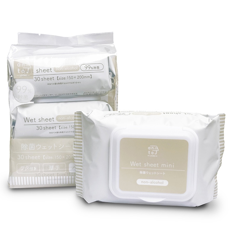 安田産業 除菌ウェットシート ノンアルコール フタ付き 厚手 30シート×3パック 1個（ご注文単位12個）【直送品】