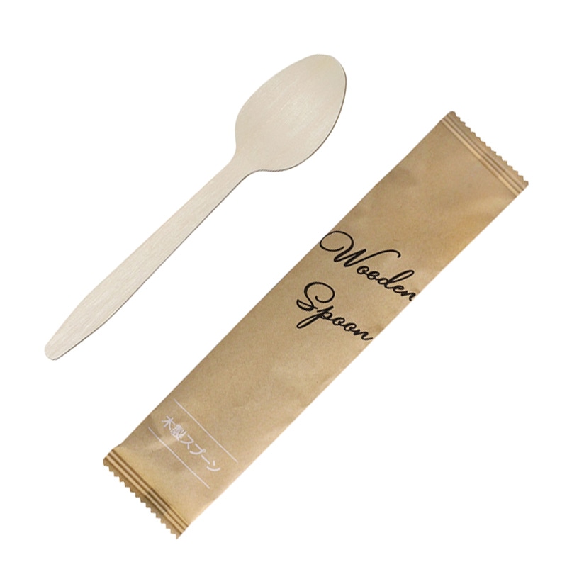 株式会社モデリーノ 木製スプーン 165 紙個包装 100本/袋(ご注文単位1袋)【直送品】