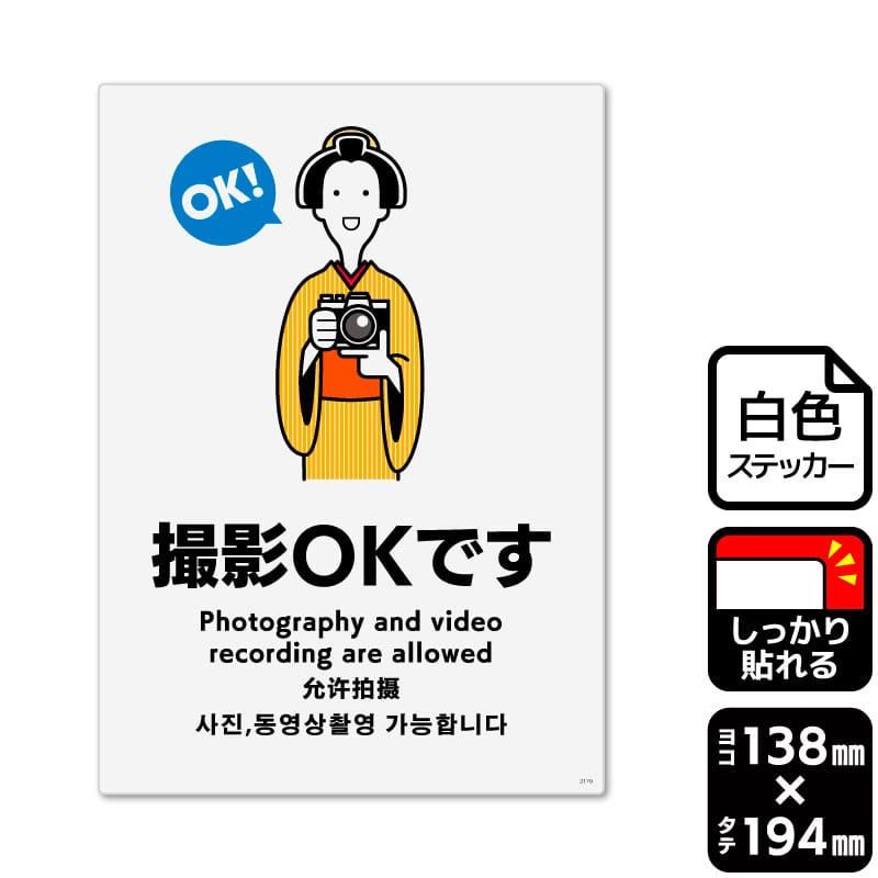 KALBAS ホワイトフィルムステッカー　強粘着　タテ中 撮影OKです KFK3170 1パック（ご注文単位1パック）【直送品】