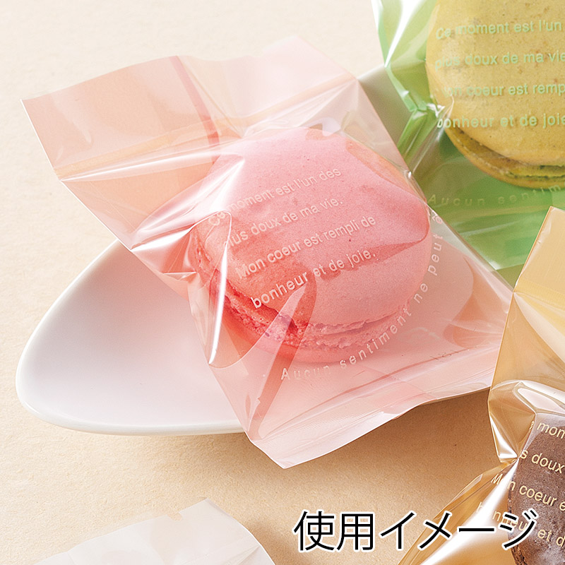 福重 平袋 VK-181-P クッキー・マカロン用袋 仏語柄 合掌貼り ピンク 100枚/袋