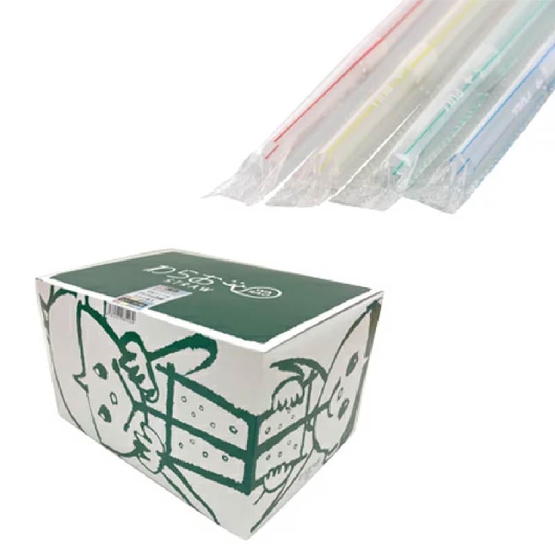 シバセ工業 フレックスストロー 6mm×21cm ストライプ クリア地 1箱(ご注文単位1箱)【直送品】