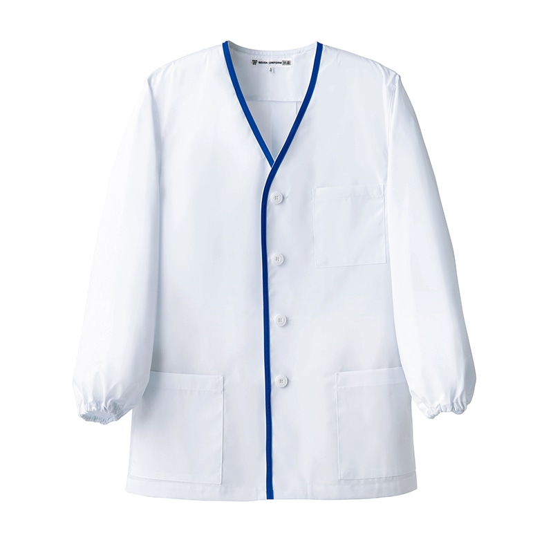 セブンユニフォーム 抗菌コート　男性用　長袖 M　ホワイト×ブルー BA1000-8　1枚（ご注文単位1枚）【直送品】