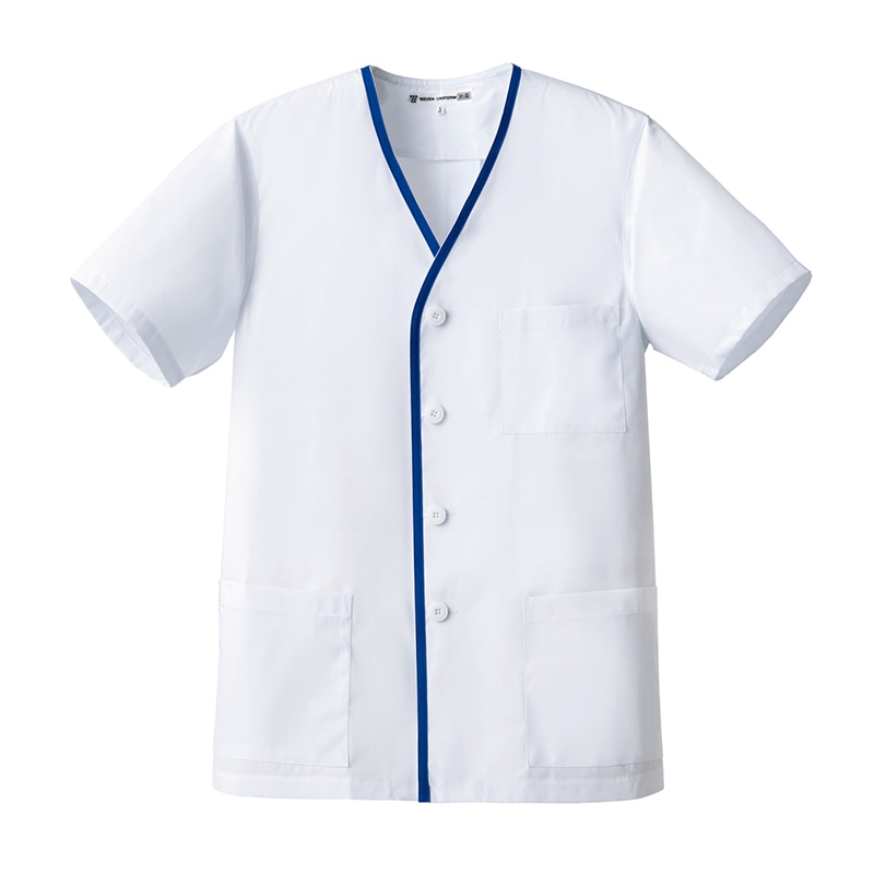 セブンユニフォーム 抗菌コート　男性用　半袖 L　ホワイト×ブルー BA1110-8　1枚（ご注文単位1枚）【直送品】