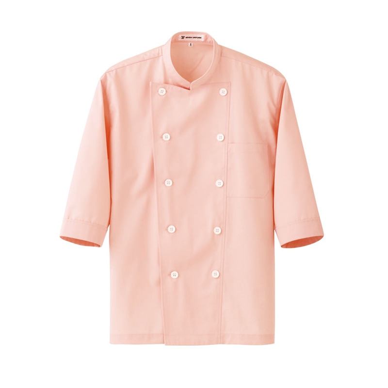 セブンユニフォーム 7分袖コックシャツ 男女兼用 L ライトピンク BA1208-2 1枚(ご注文単位1枚)【直送品】