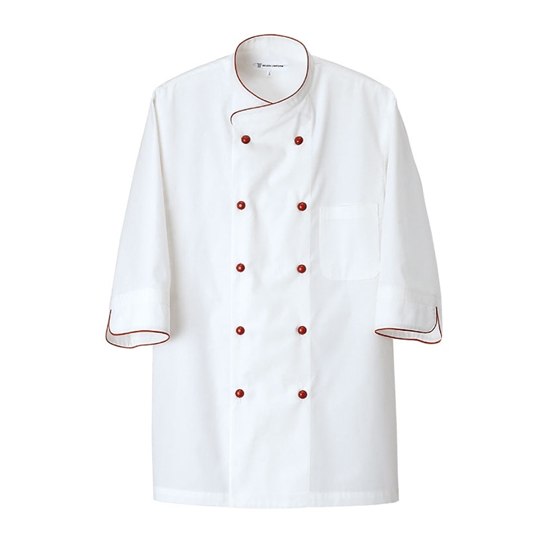 セブンユニフォーム 7分袖クラフィッターコート　男女兼用 LL　ホワイト×ブリック BA1211-3　1枚（ご注文単位1枚）【直送品】