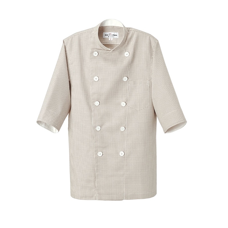 セブンユニフォーム 7分袖コックシャツ 男女兼用 S ブラウン×ホワイト BA1216-6 1枚(ご注文単位1枚)【直送品】