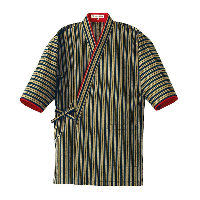 セブンユニフォーム ハッピーコート 女性用 5分袖 LL 濃紺縞×朱 BC1362-7 1枚(ご注文単位1枚)【直送品】