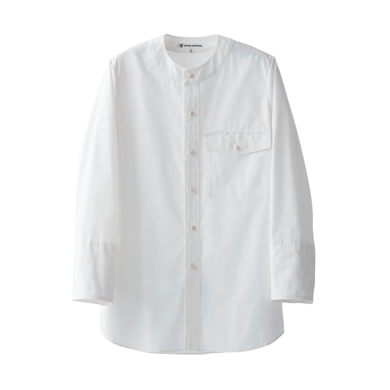 セブンユニフォーム 8分袖ノーカラーシャツ 袖口アンダーカバー付 男女兼用 M ホワイト CH4470-0 1枚(ご注文単位1枚)【直送品】