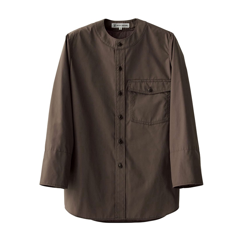 セブンユニフォーム 8分袖ノーカラーシャツ 袖口アンダーカバー付 男女兼用 L ブラウン CH4470-6 1枚(ご注文単位1枚)【直送品】