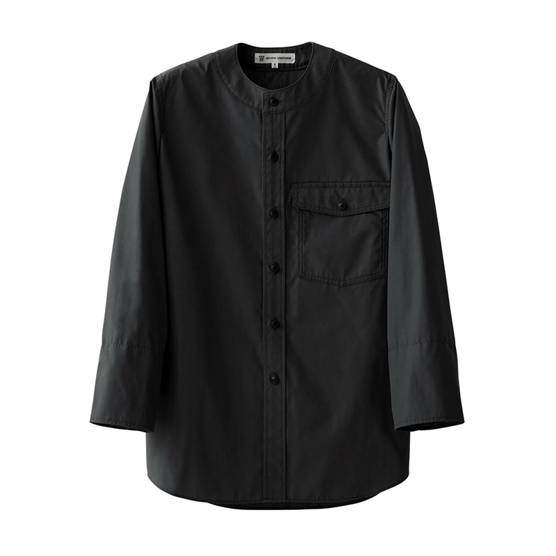 セブンユニフォーム 8分袖ノーカラーシャツ 袖口アンダーカバー付 男女兼用 3L ブラック CH4470-9 1枚(ご注文単位1枚)【直送品】