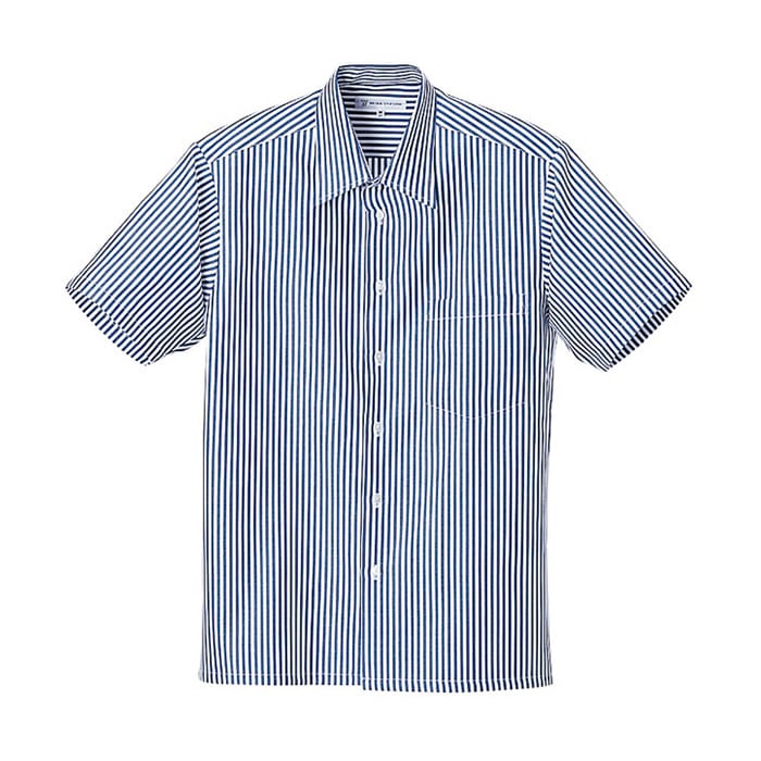 セブンユニフォーム シャツ　男性用　半袖 M　ホワイト×ブルー CH1665-1　1枚（ご注文単位1枚）【直送品】