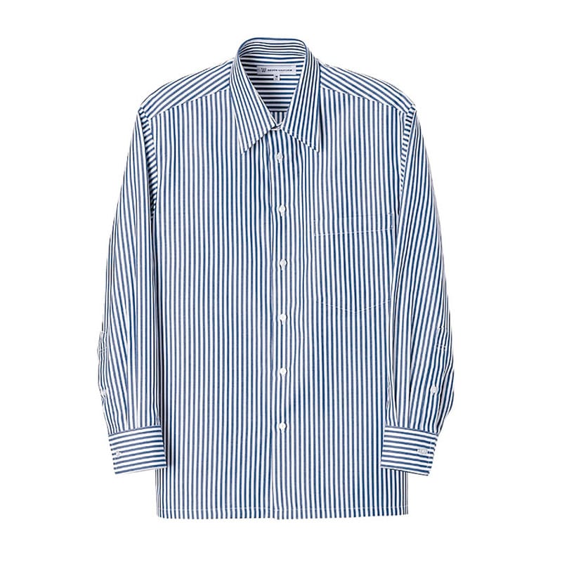 セブンユニフォーム シャツ 男性用 長袖 M ホワイト×ブルー CH1727-1 1枚(ご注文単位1枚)【直送品】