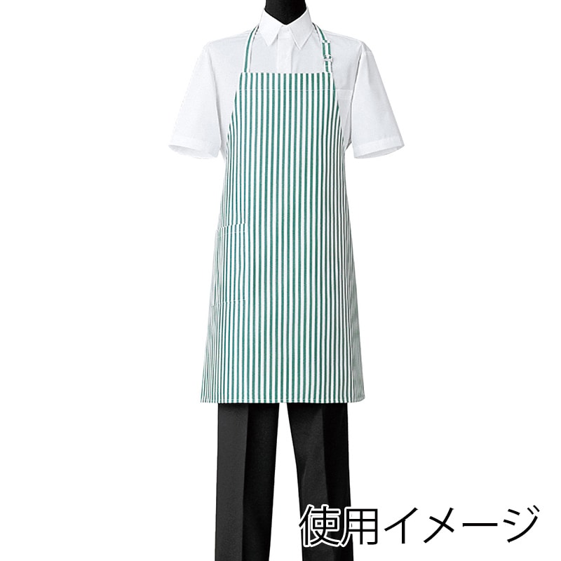 セブンユニフォーム 胸当てエプロン フリーサイズ　グリーン×ホワイト CT2500-4　1枚（ご注文単位1枚）【直送品】