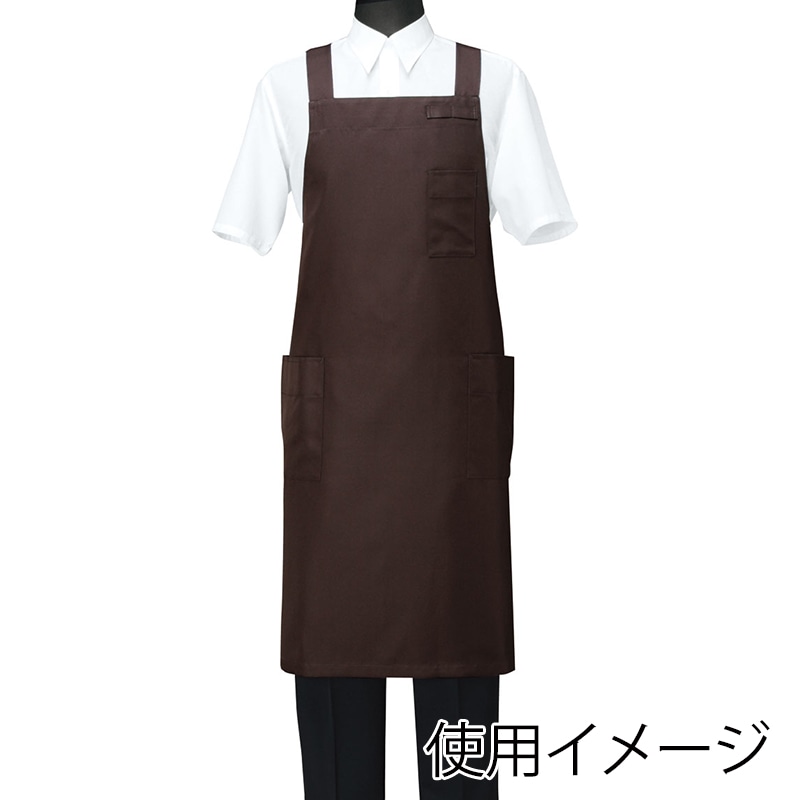 セブンユニフォーム 胸当てエプロン 男女兼用 L ブラウン CT2566-6 1枚(ご注文単位1枚)【直送品】