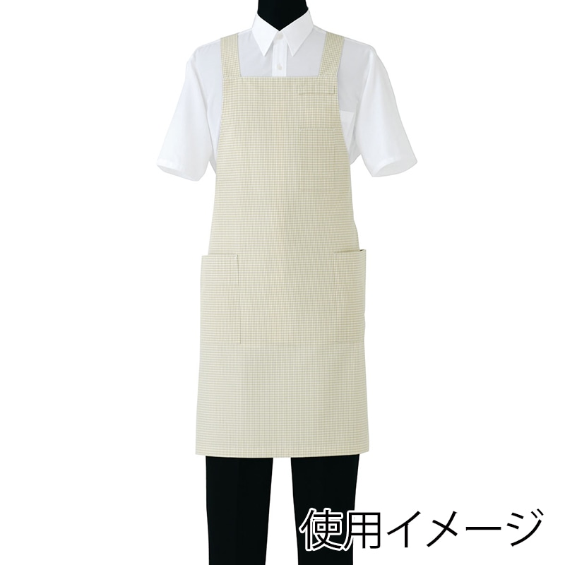 セブンユニフォーム 胸当エプロン 男女兼用 M ホワイト×キャメル CT2572-5 1枚(ご注文単位1枚)【直送品】