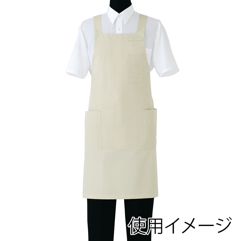 セブンユニフォーム 胸当エプロン 男女兼用 L ホワイト×キャメル CT2572-5 1枚(ご注文単位1枚)【直送品】