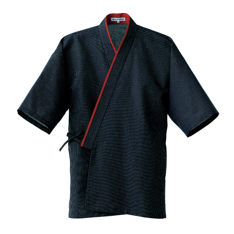 セブンユニフォーム 作務衣 上衣 男女兼用 3L 藍ストライプ×朱 EA3034-1 1枚(ご注文単位1枚)【直送品】