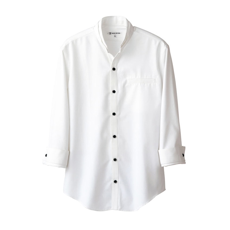 セブンユニフォーム スキッパースタンドカラーシャツ 男女兼用 7分袖 LL ホワイト EH3319-0 1枚(ご注文単位1枚)【直送品】