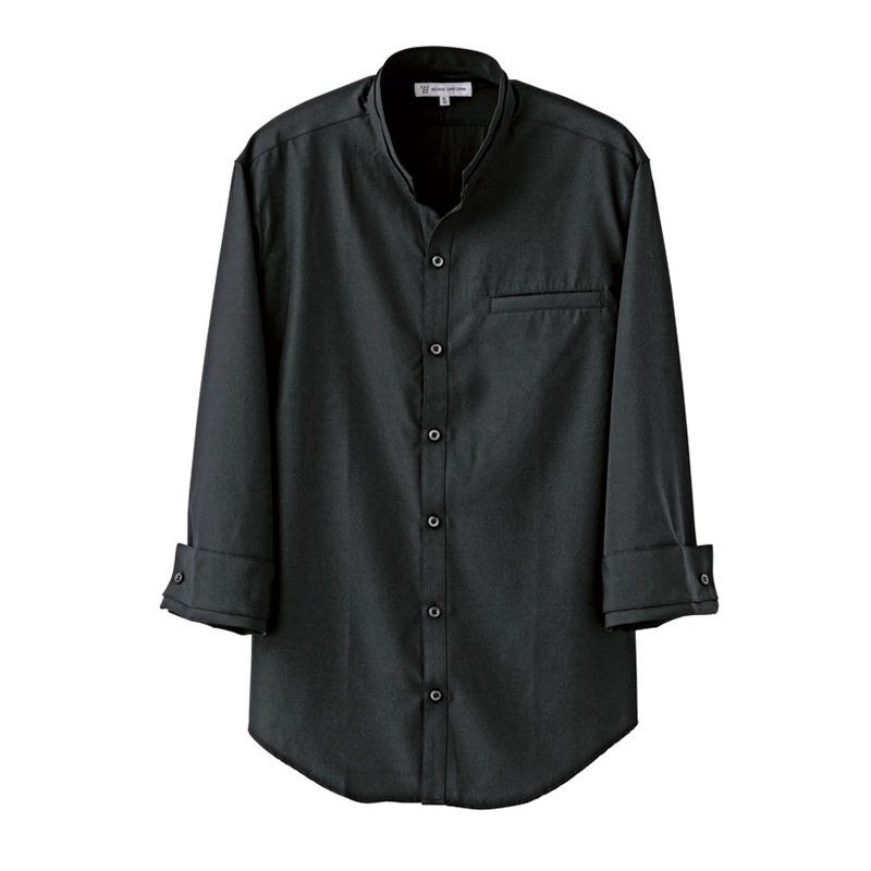 セブンユニフォーム スキッパースタンドカラーシャツ 男女兼用 7分袖 LL ブラック EH3319-9 1枚(ご注文単位1枚)【直送品】