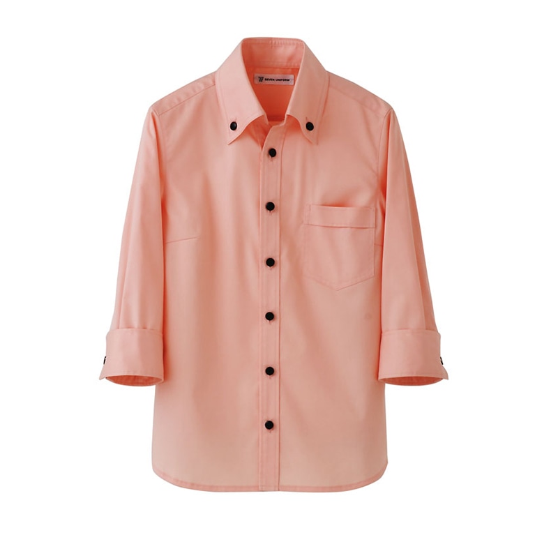 セブンユニフォーム スキッパーボタンダウンシャツ　男女兼用　7分袖 L　ピンク CH4420-2　1枚（ご注文単位1枚）【直送品】