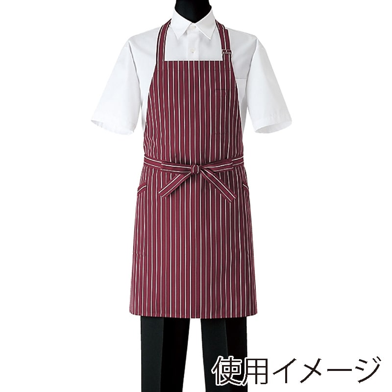 セブンユニフォーム 胸当てエプロン フリーサイズ　ワイン×ホワイト WT7815-2　1枚（ご注文単位1枚）【直送品】