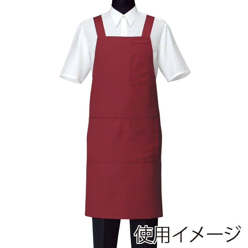 セブンユニフォーム 胸当エプロン　男女兼用 L　エンジ CT2577-2　1枚（ご注文単位1枚）【直送品】