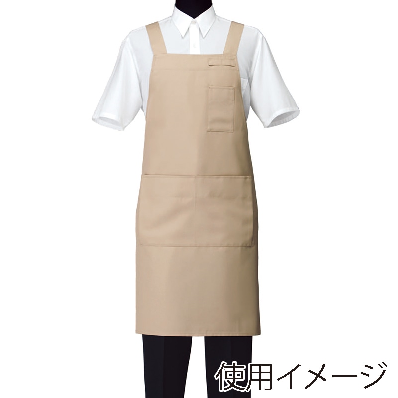 セブンユニフォーム 胸当エプロン　男女兼用 L　ベージュ CT2577-7　1枚（ご注文単位1枚）【直送品】