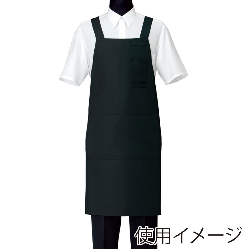 セブンユニフォーム 胸当エプロン　男女兼用 L　ブラック CT2577-9　1枚（ご注文単位1枚）【直送品】