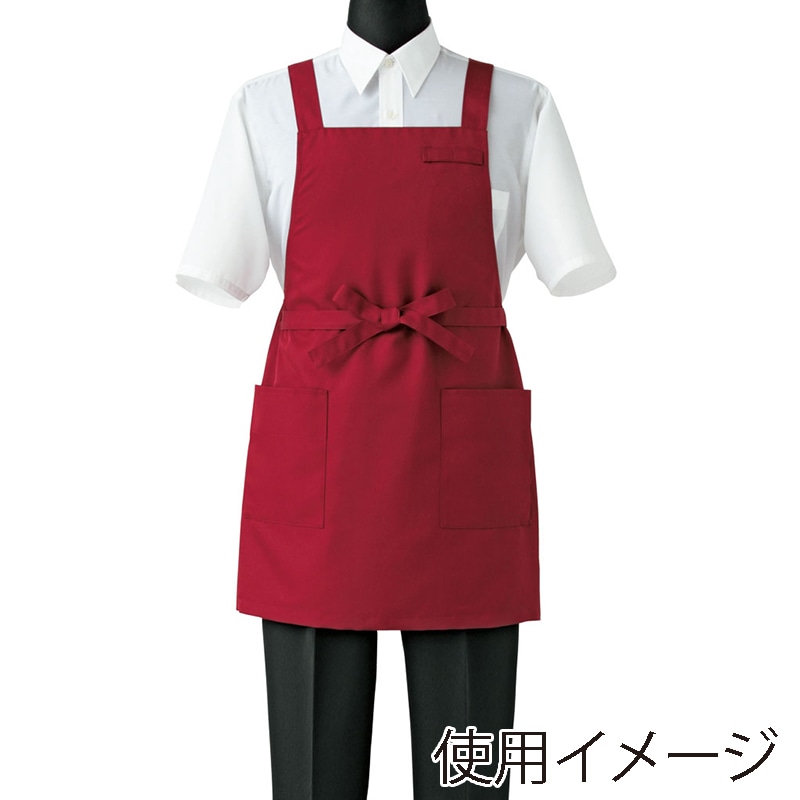 セブンユニフォーム 胸当エプロン 男女兼用 フリーサイズ エンジ CT2398-2 1枚(ご注文単位1枚)【直送品】