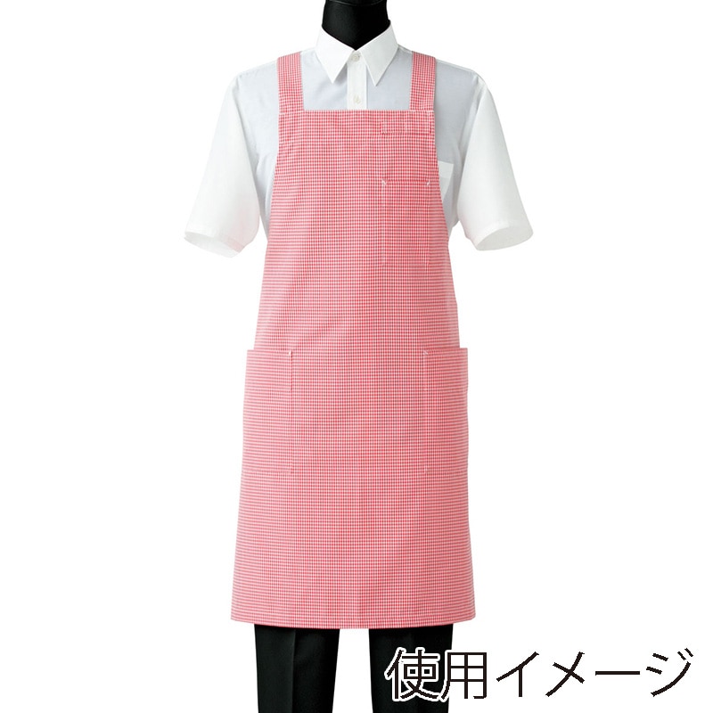 セブンユニフォーム 胸当エプロン 男女兼用 M ホワイト×レッド CT2572-2 1枚(ご注文単位1枚)【直送品】