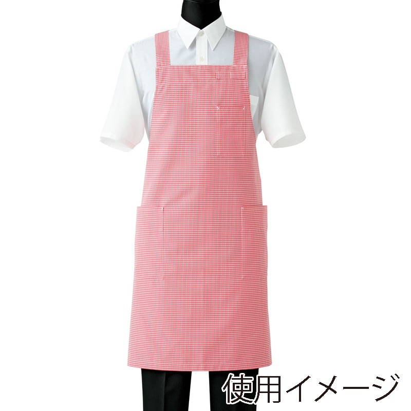 セブンユニフォーム 胸当エプロン 男女兼用 L ホワイト×レッド CT2572-2 1枚(ご注文単位1枚)【直送品】