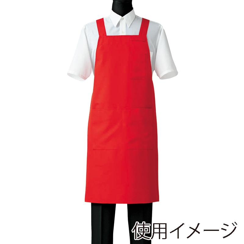 セブンユニフォーム 胸当エプロン 男女兼用 M レッド CT2577-0 1枚(ご注文単位1枚)【直送品】