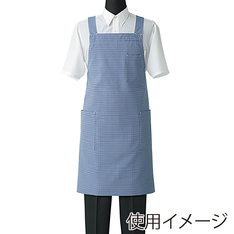 セブンユニフォーム 胸当エプロン 男女兼用 M ホワイト×ブルー CT2572-1 1枚(ご注文単位1枚)【直送品】