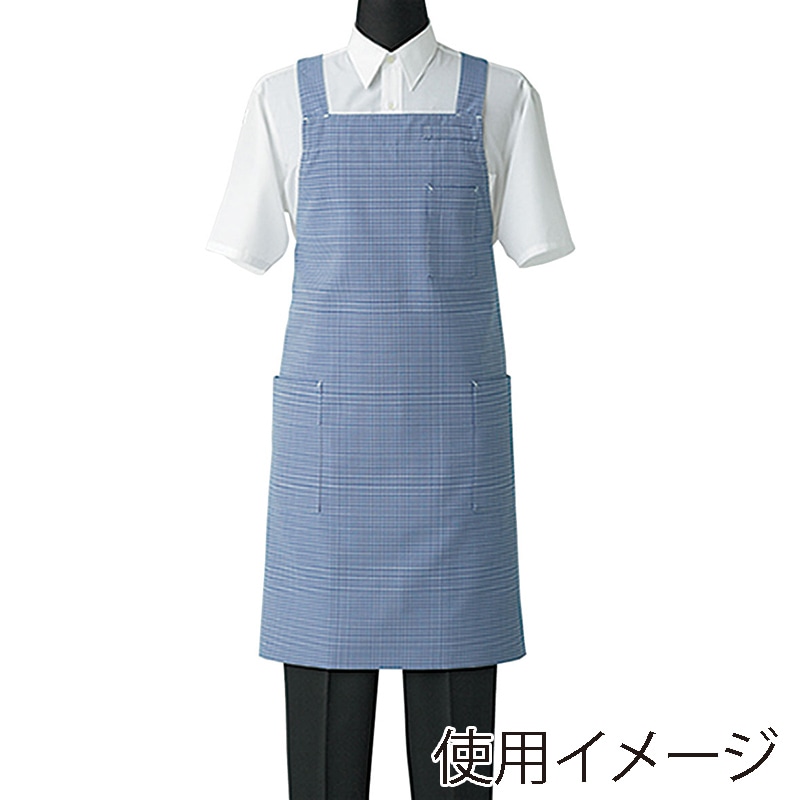 セブンユニフォーム 胸当エプロン 男女兼用 L ホワイト×ブルー CT2572-1 1枚(ご注文単位1枚)【直送品】