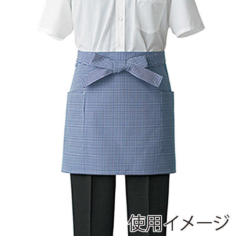 セブンユニフォーム ショートエプロン　男女兼用 フリーサイズ　ホワイト×ブルー CT2573-1　1枚（ご注文単位1枚）【直送品】
