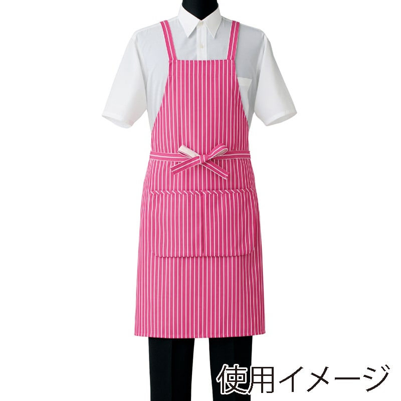 セブンユニフォーム 胸当エプロン　男女兼用 フリーサイズ　ホワイト×ピンク CT2371-2　1枚（ご注文単位1枚）【直送品】