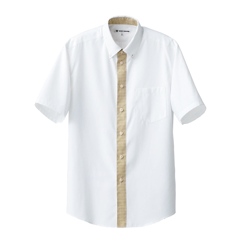 セブンユニフォーム ボタンダウンシャツ　男女兼用　半袖 L　ホワイト×キャメルチェック CH4435-5　1枚（ご注文単位1枚）【直送品】