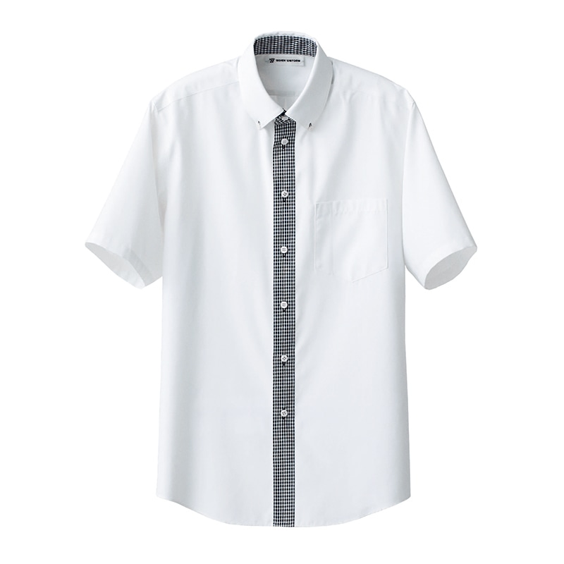 セブンユニフォーム ボタンダウンシャツ 男女兼用 半袖 L ホワイト×ブラックチェック CH4435-9 1枚(ご注文単位1枚)【直送品】