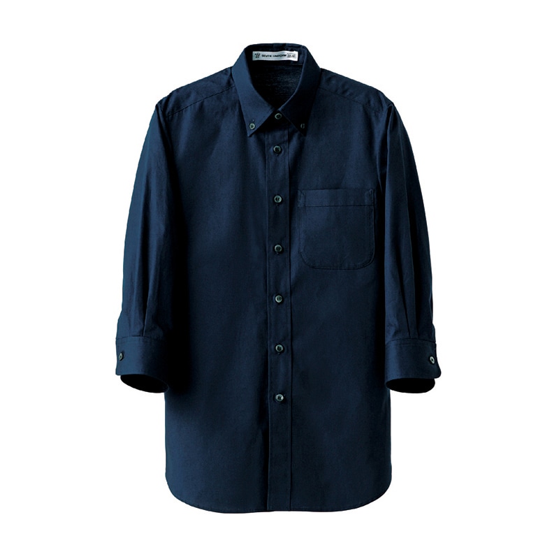 セブンユニフォーム 抗菌ボタンダウンシャツ　男女兼用　7分袖 L　ネイビー CH4454-1　1枚（ご注文単位1枚）【直送品】
